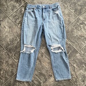 AMERICAN EAGLE Distressed Comfort Stretch Waistband Urban Straight-Leg Mom Jean